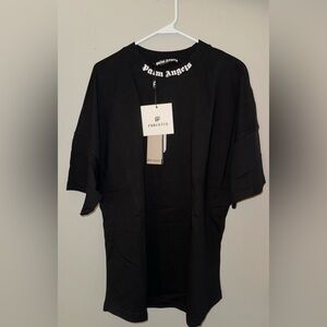 Palm Angels Black Tshirt with White Rear & Collar Logo